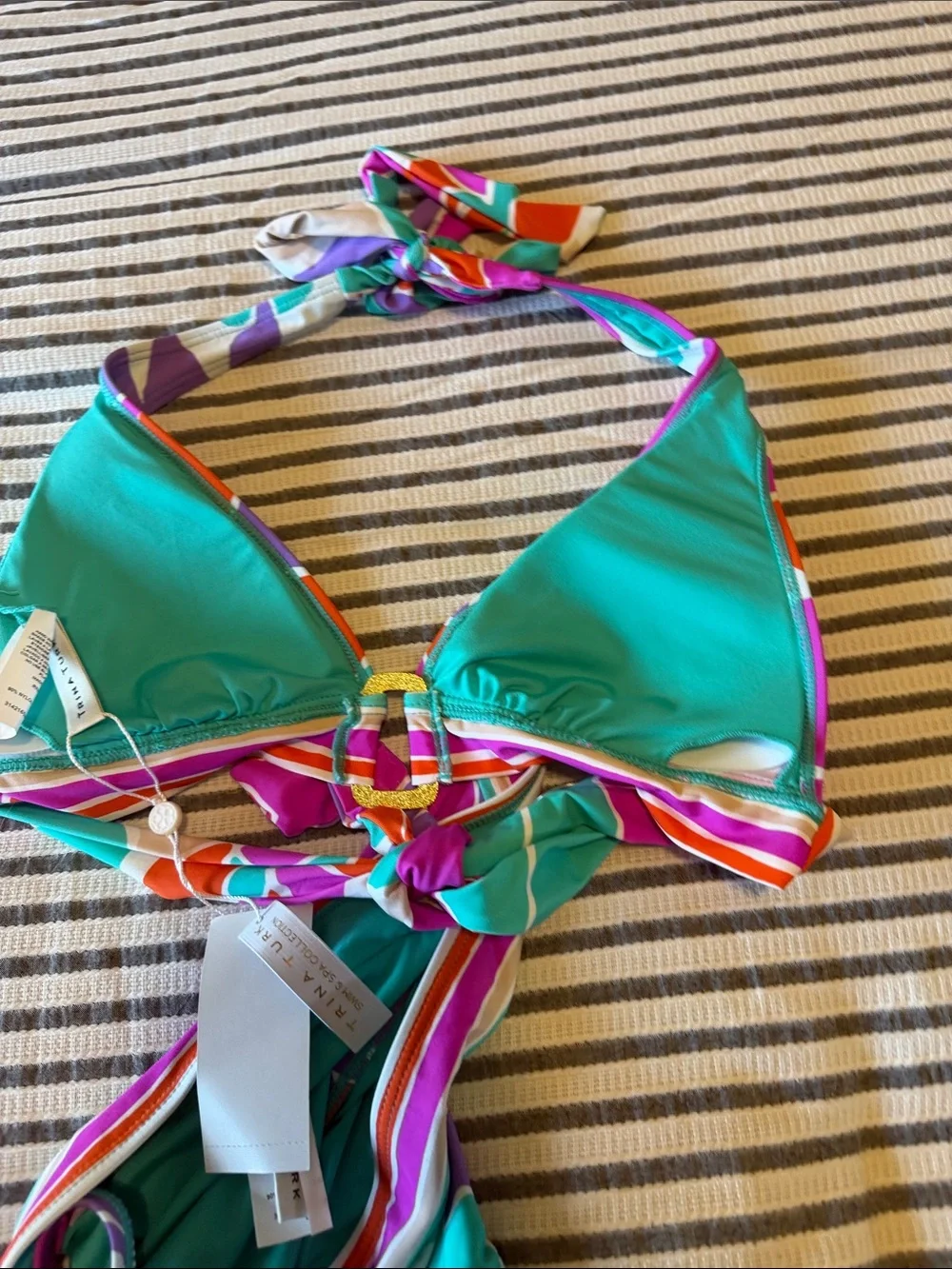 New - Trina Turk Multicolor Floral Halter Bikini Set — Pink, Teal & Purple sz 8